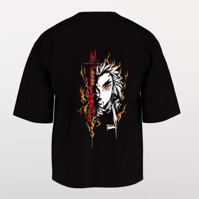 Flame Slayer Anime Oversized T-Shirt - Black